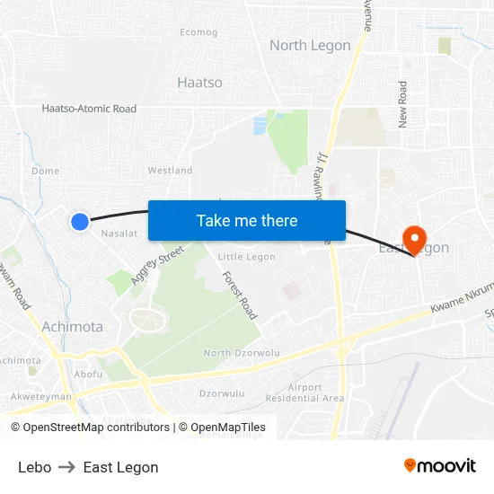 Lebo to East Legon map