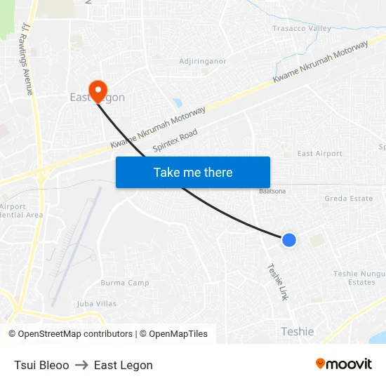 Tsui Bleoo to East Legon map