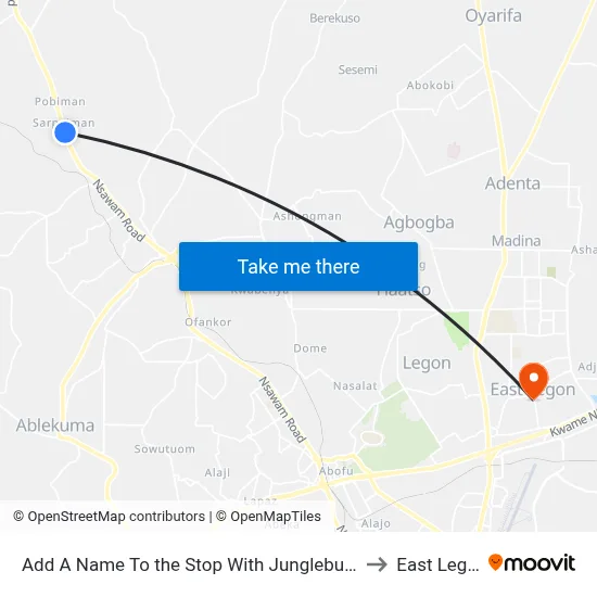 Add A Name To the Stop With Junglebus App to East Legon map