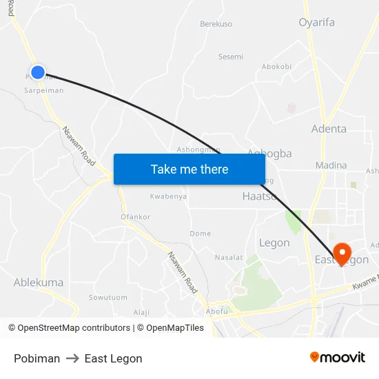 Pobiman to East Legon map