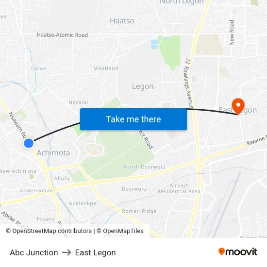 Abc Junction to East Legon map