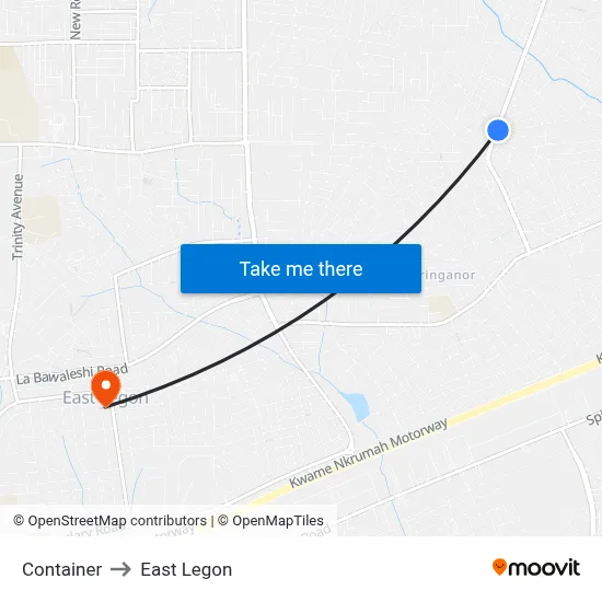 Container to East Legon map