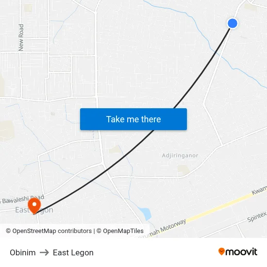 Obinim to East Legon map