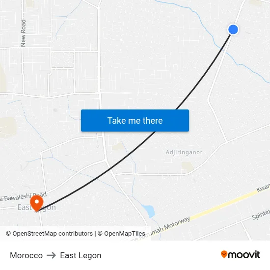 Morocco to East Legon map