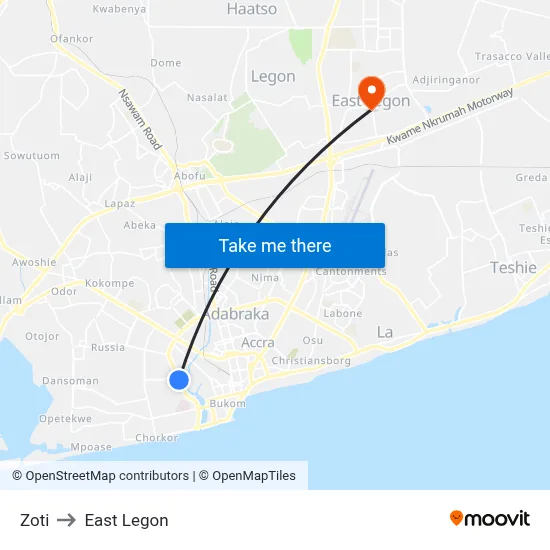 Zoti to East Legon map