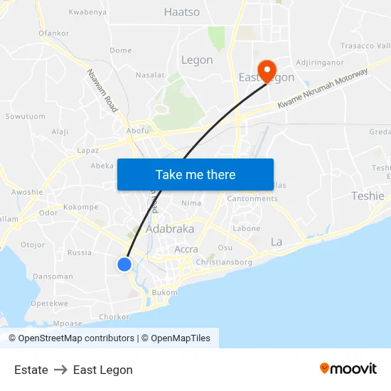 Estate to East Legon map