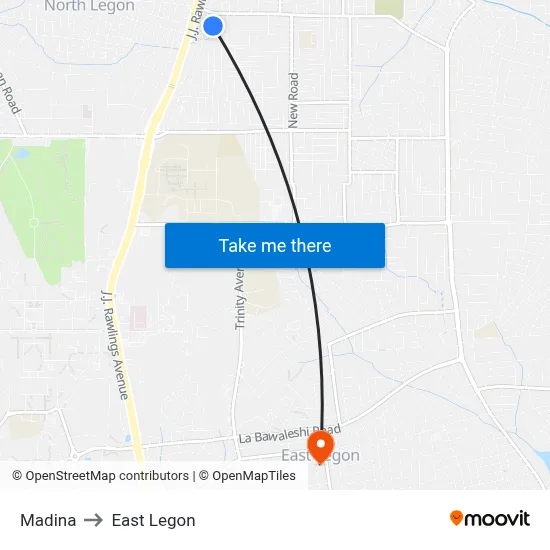 Madina to East Legon map
