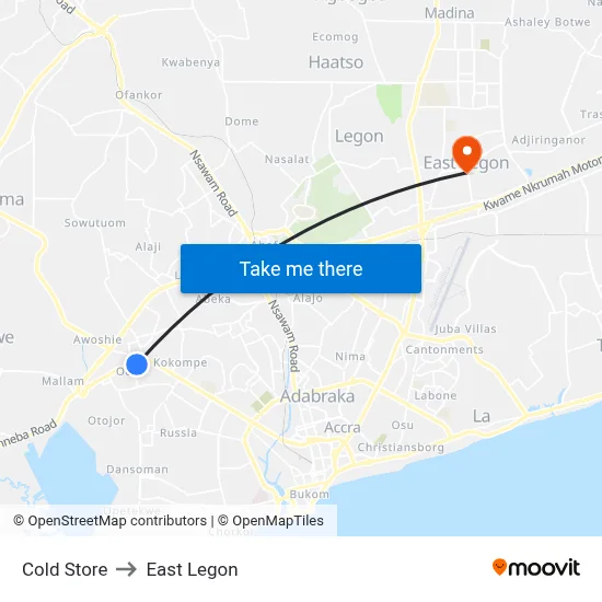 Cold Store to East Legon map