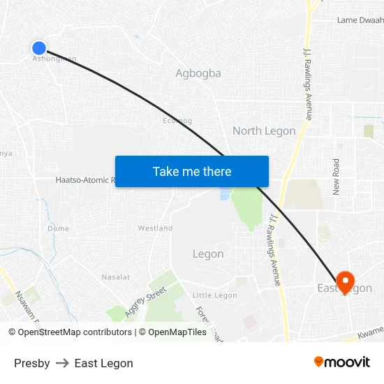 Presby to East Legon map