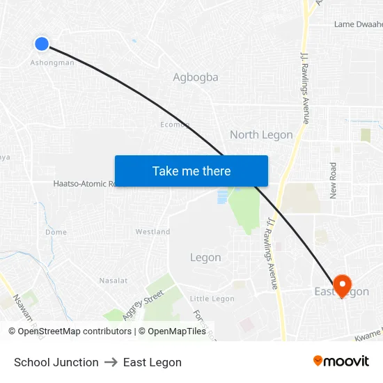 School Junction to East Legon map