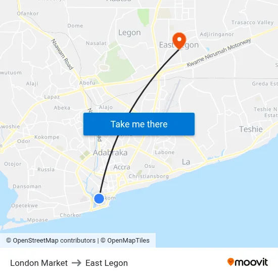 London Market to East Legon map
