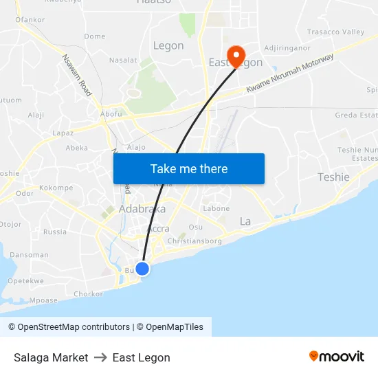 Salaga Market to East Legon map