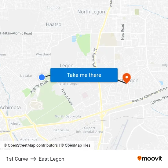 1st Curve to East Legon map