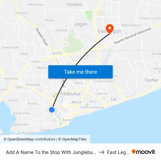 Add A Name To the Stop With Junglebus App to East Legon map