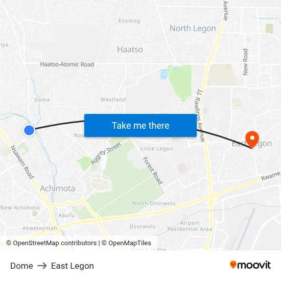 Dome to East Legon map