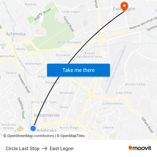 Circle Last Stop to East Legon map