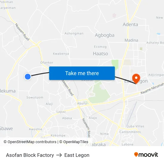 Asofan Block Factory to East Legon map