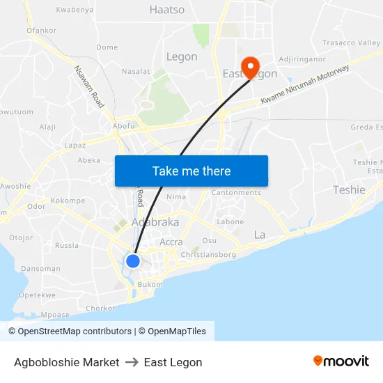 Agbobloshie Market to East Legon map