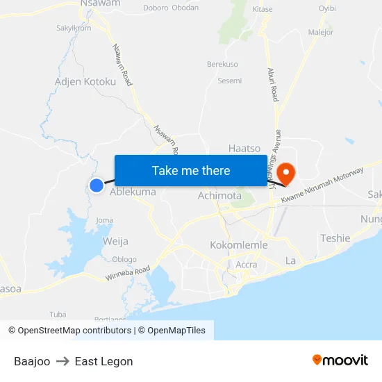 Baajoo to East Legon map