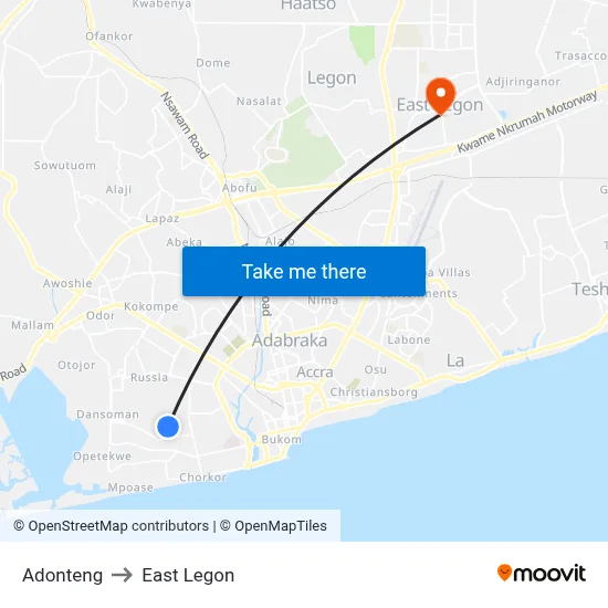 Adonteng to East Legon map