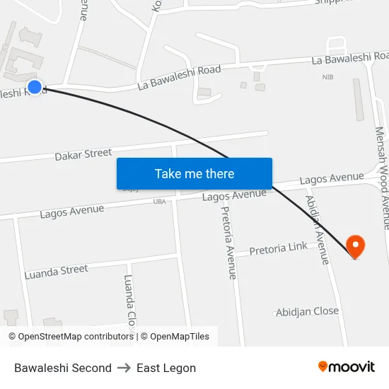 Bawaleshi Second to East Legon map