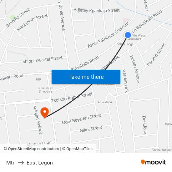Mtn to East Legon map