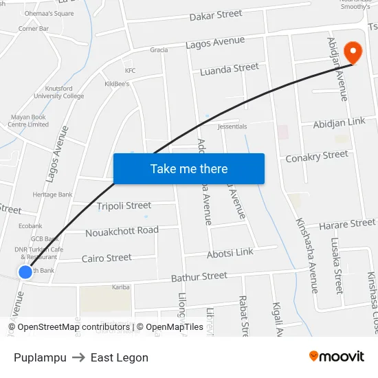Puplampu to East Legon map