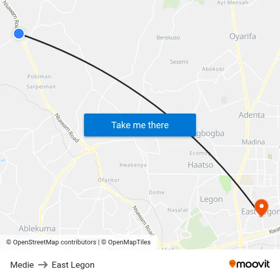 Medie to East Legon map