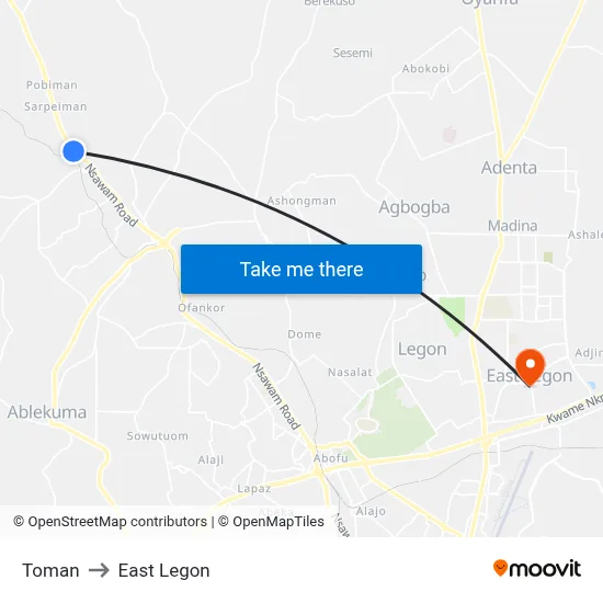 Toman to East Legon map