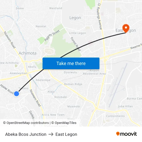 Abeka Bcos Junction to East Legon map