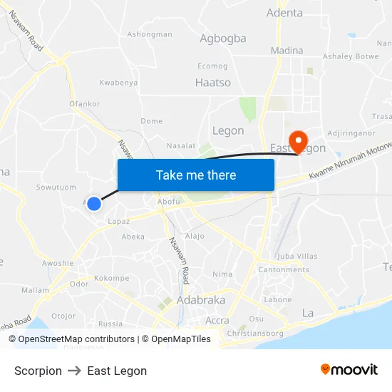 Scorpion to East Legon map