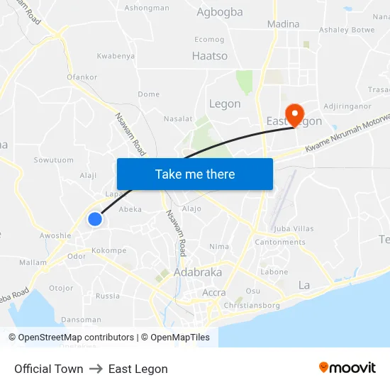 Official Town to East Legon map
