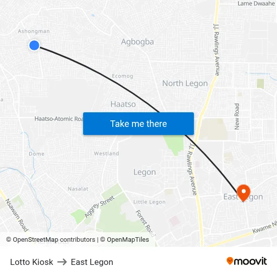 Lotto Kiosk to East Legon map