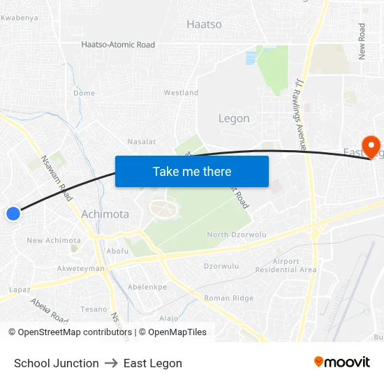 School Junction to East Legon map