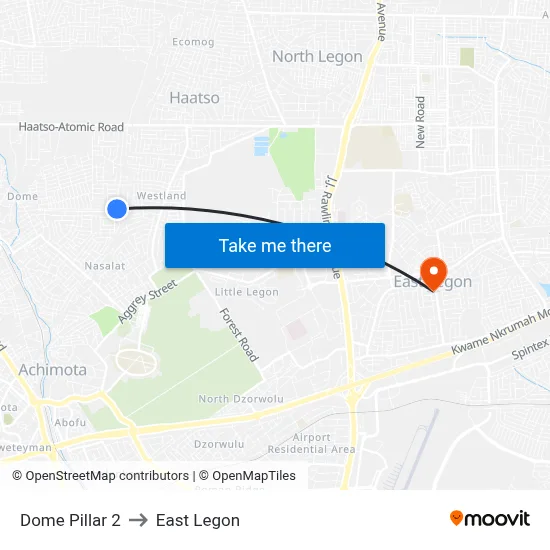 Dome Pillar 2 to East Legon map