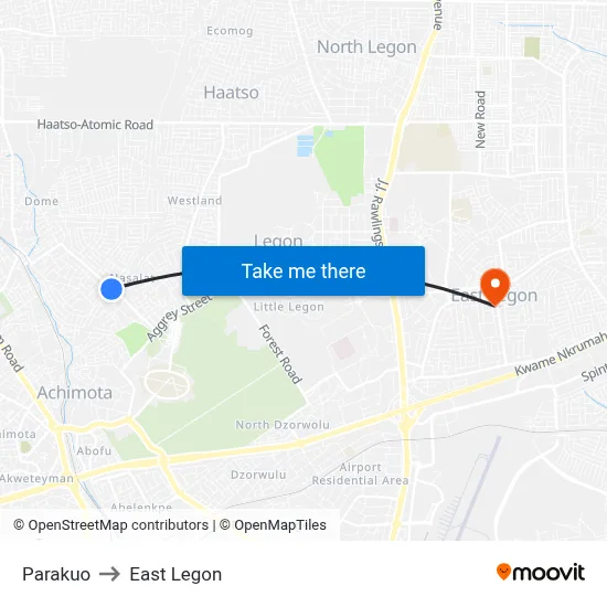 Parakuo to East Legon map