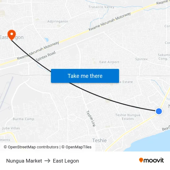 Nungua Market to East Legon map