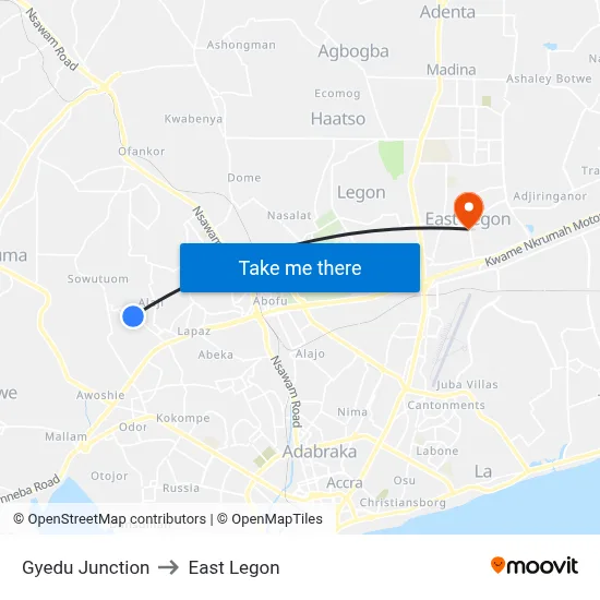 Gyedu Junction to East Legon map