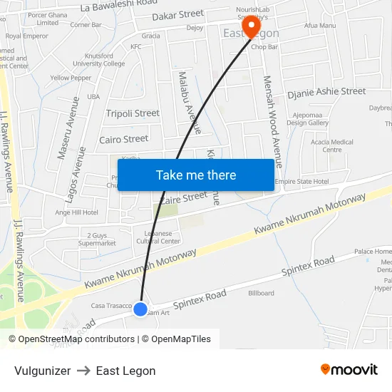 Vulgunizer to East Legon map