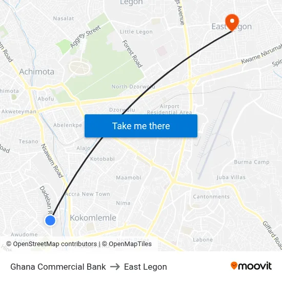 Ghana Commercial Bank to East Legon map