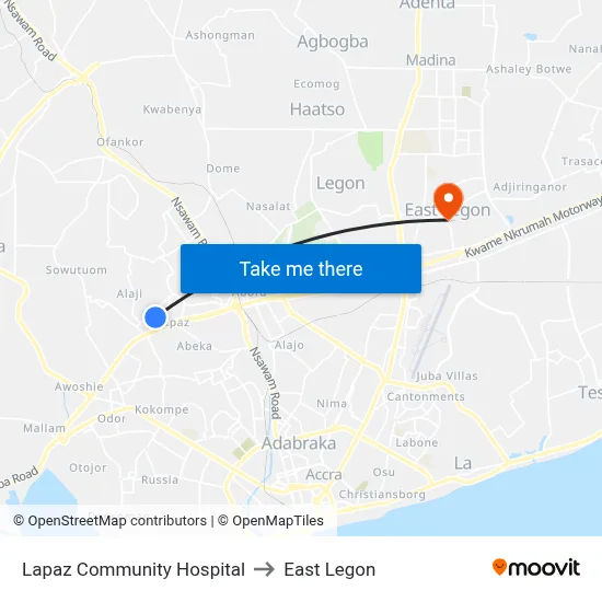 Lapaz Community Hospital to East Legon map