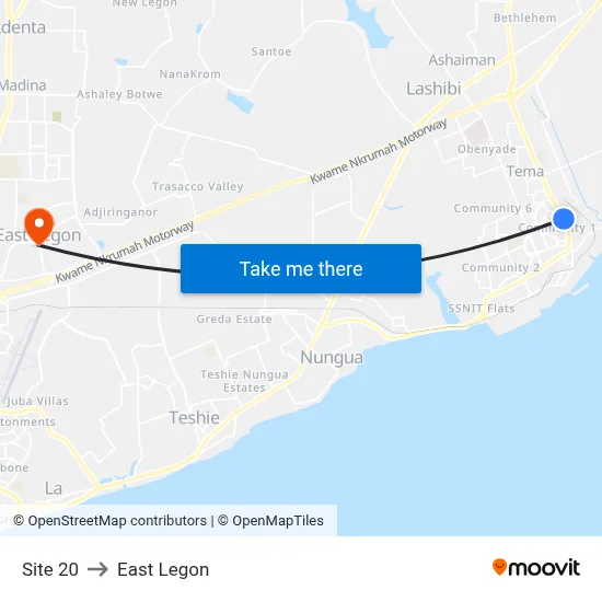Site 20 to East Legon map