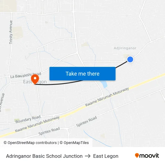 Adringanor Basic School Junction to East Legon map