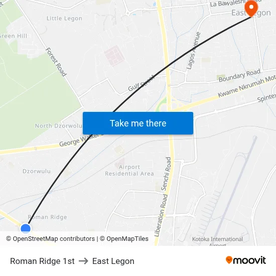 Roman Ridge 1st to East Legon map