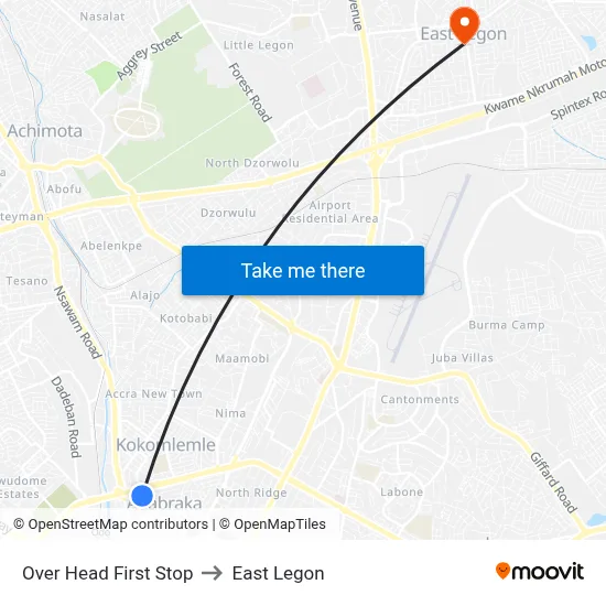 Over Head First Stop to East Legon map