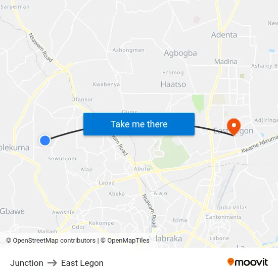Junction to East Legon map
