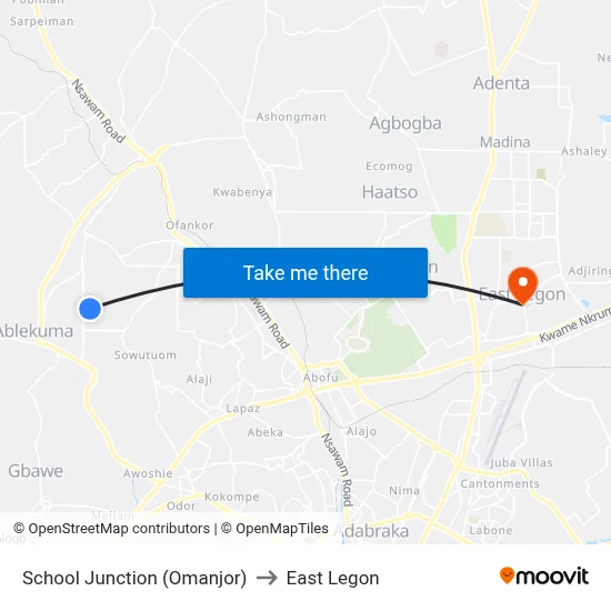 School Junction (Omanjor) to East Legon map