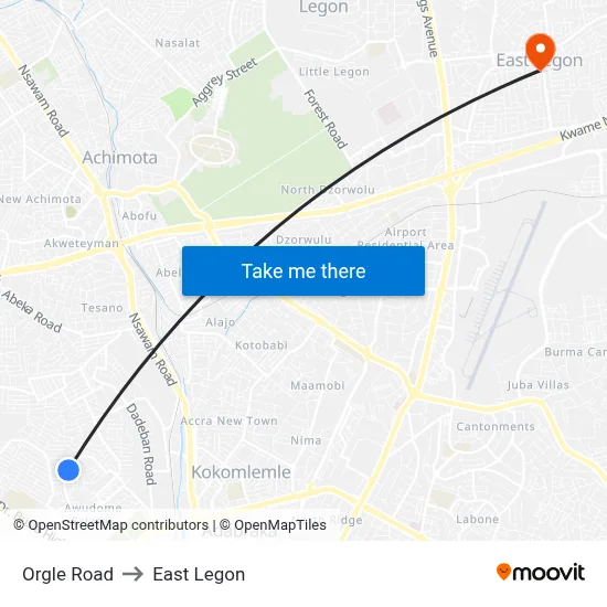 Orgle Road to East Legon map