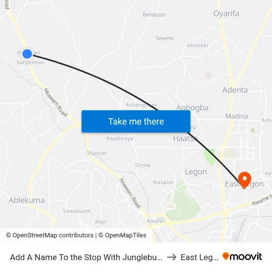 Add A Name To the Stop With Junglebus App to East Legon map