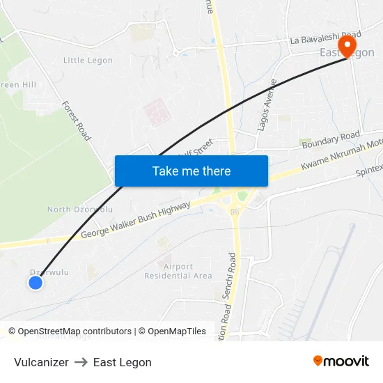 Vulcanizer to East Legon map